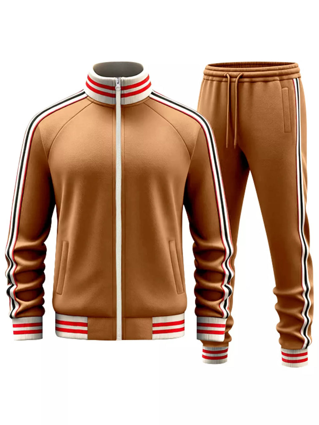 Men's Full Size Striped Zip Up Outerwear and Pants Plus Size