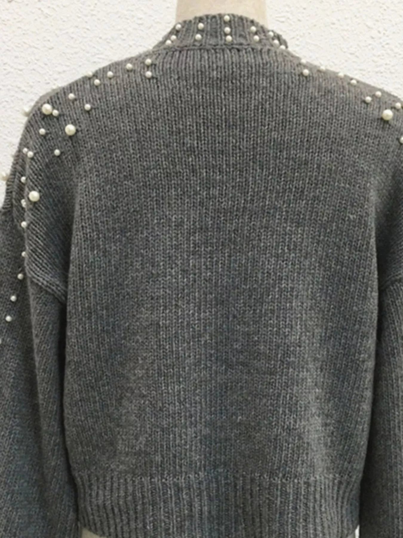 Pearl-Embellished Mock Neck Sweater