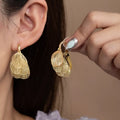 18K Gold-Plated Textured Leaf Drop Earrings