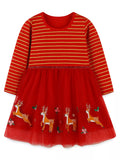 Children's Elk Embroidered Tulle Dress