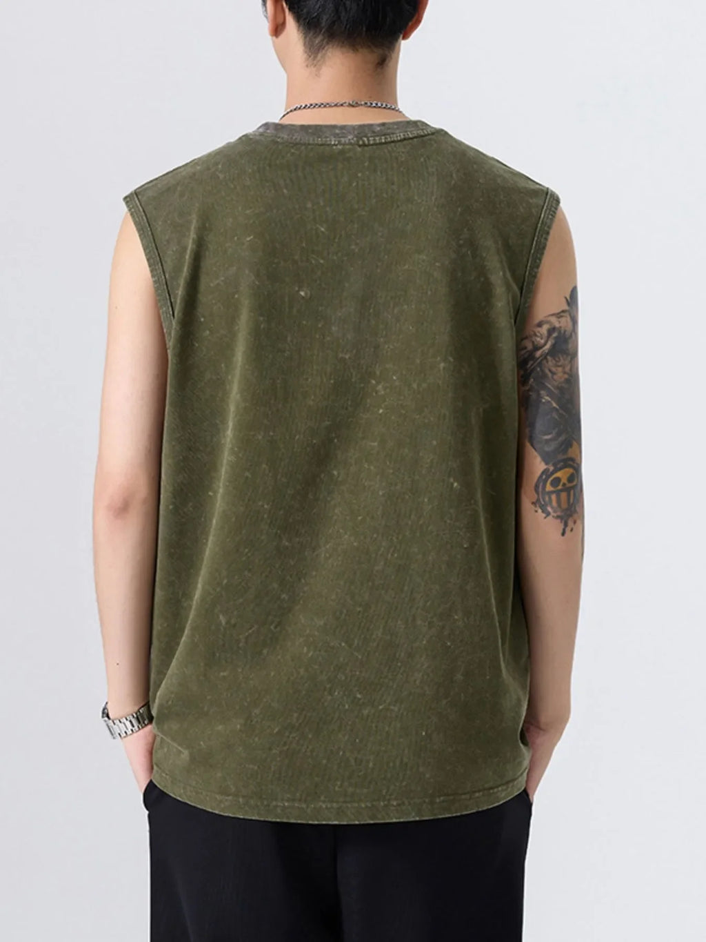 Men's Plus Size Washed Distressed Texture Sleeveless Tank