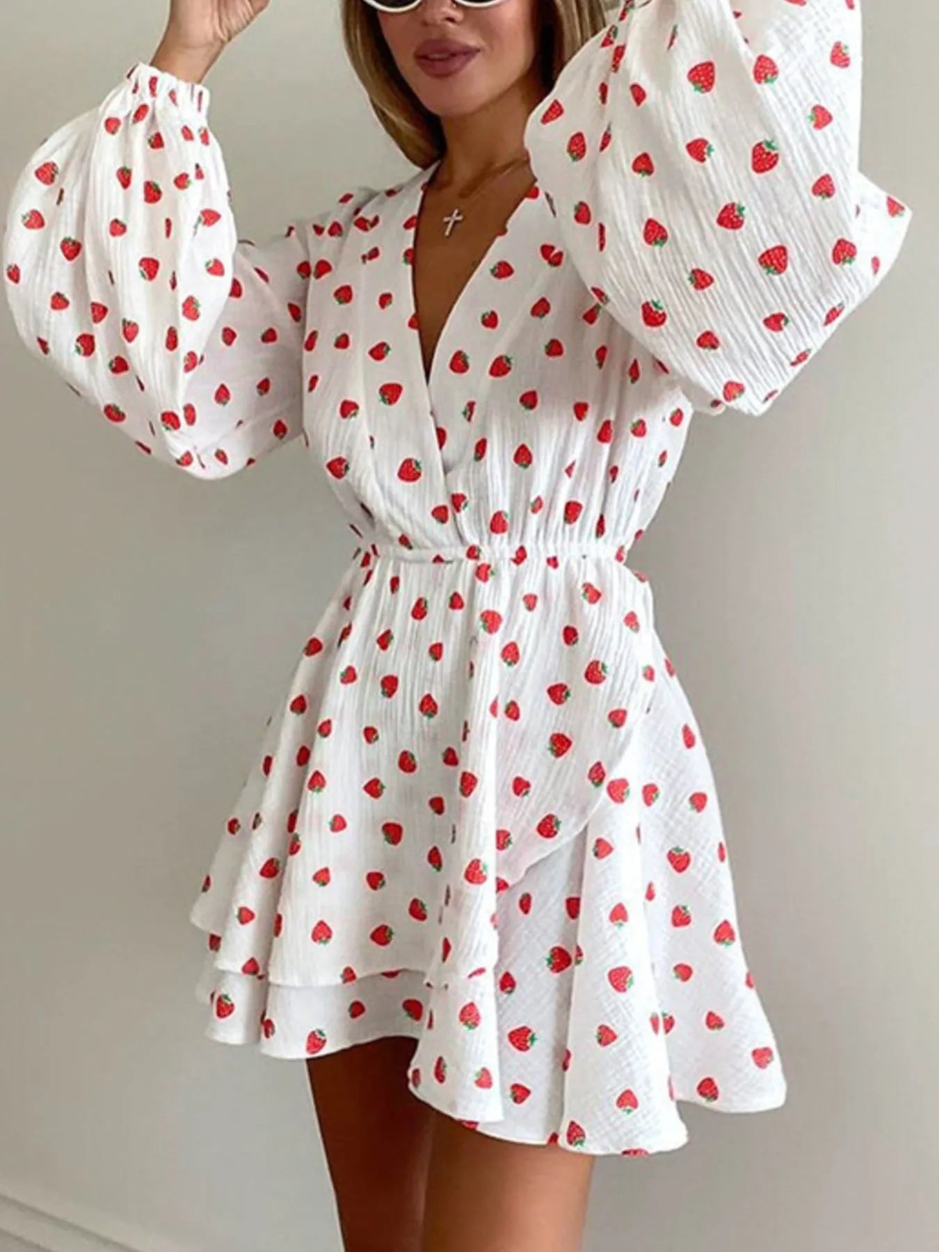 Strawberry Print Long Sleeve Mini Dress