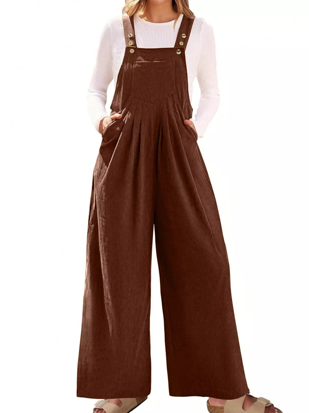 Front Ruched Wide Leg Jumpsuit with Pockets