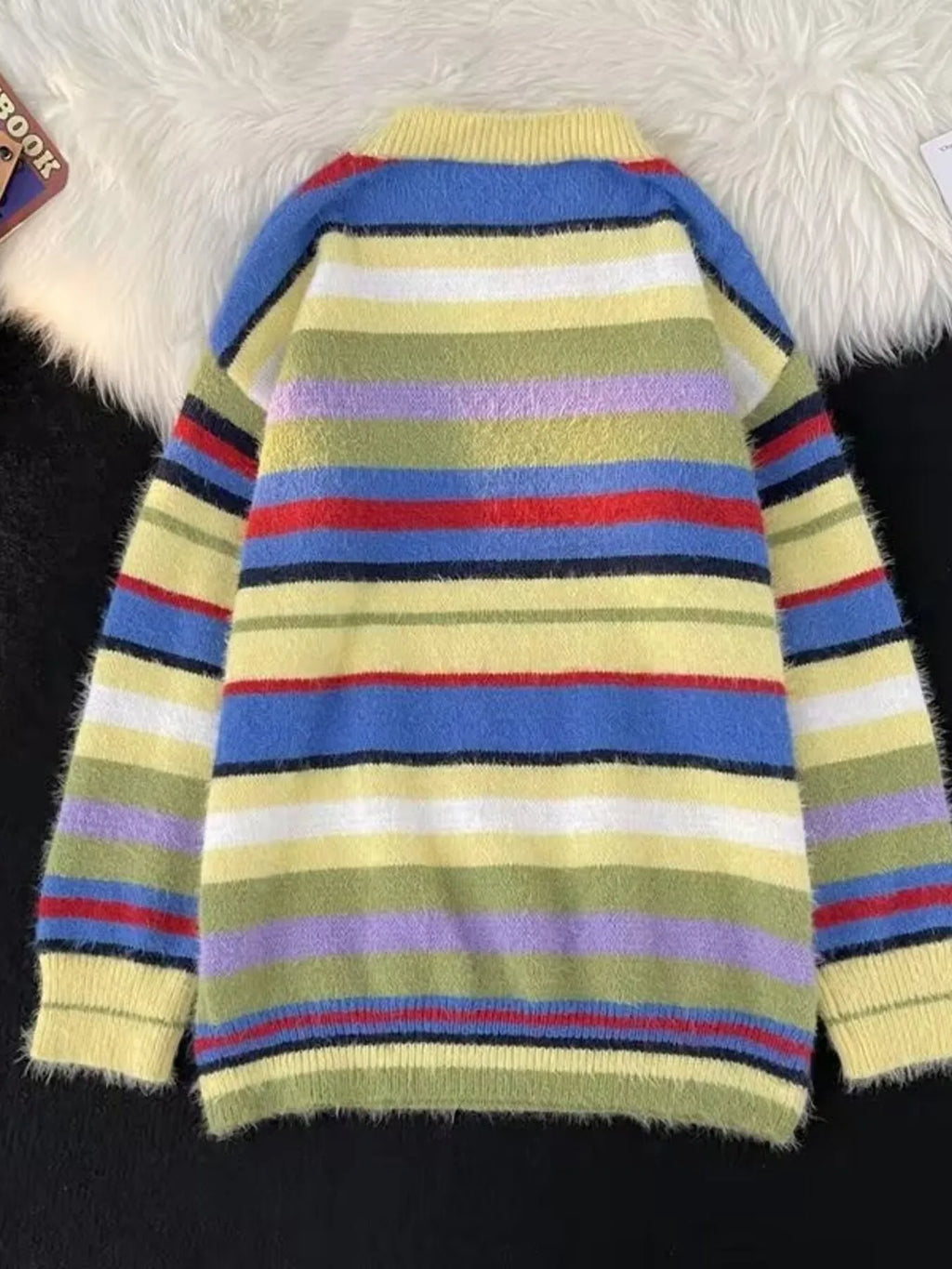 Men's Striped Fuzzy Knit Round Neck Sweater