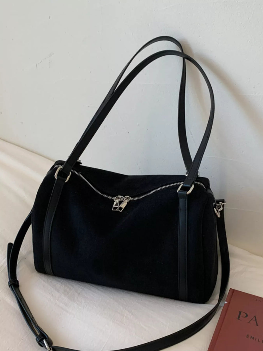 Suede Crossbody Bag with Zipper