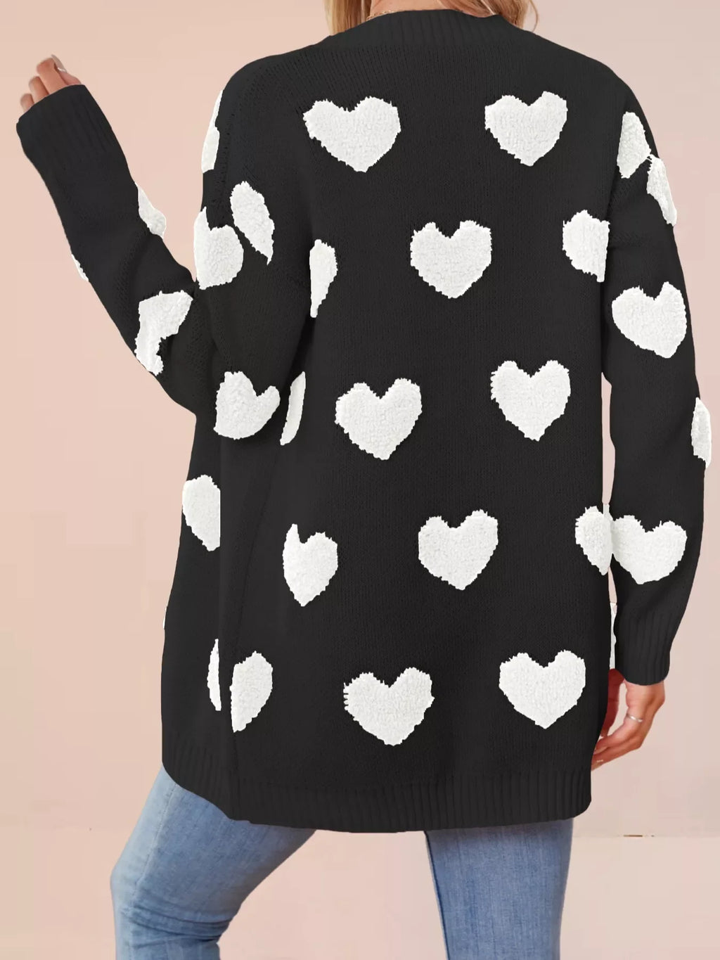 Heart Pattern Knit Button-Up Cardigan