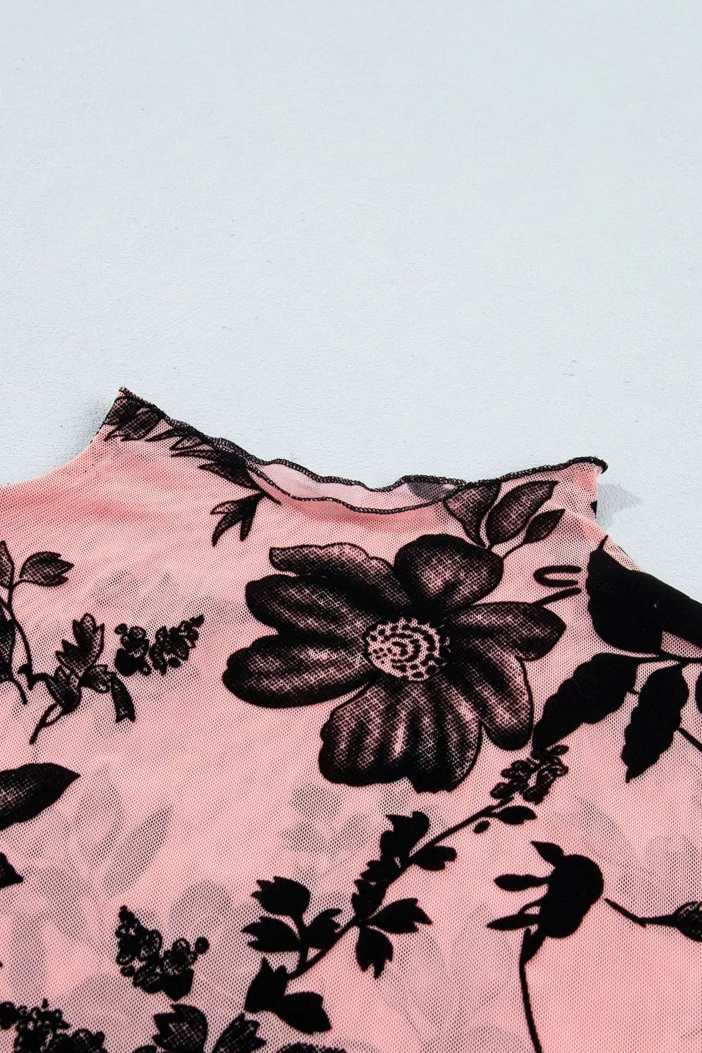 Floral Print Mesh Long Sleeve Pullover Blouse