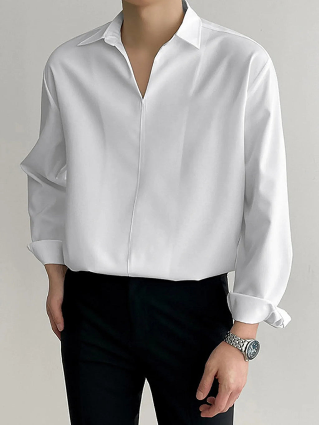 Men's Full Size Collared Neck Long Sleeve Shirt Plus Size