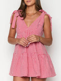 Gingham Tie-Shoulder Mini Dress