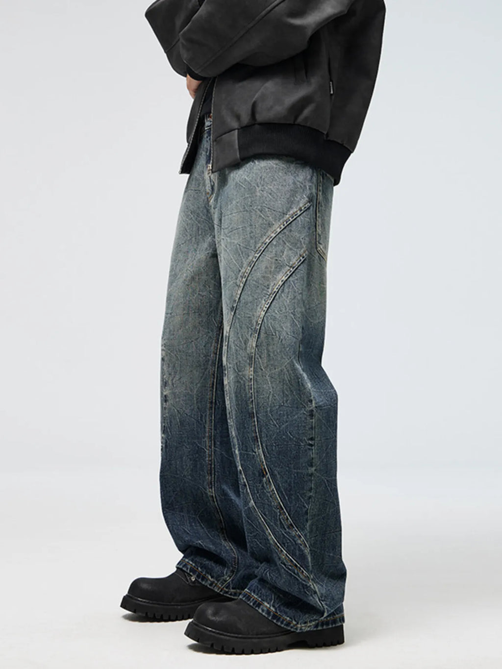 Men's Full Size Vintage Wash Wide Leg Jeans Plus Size