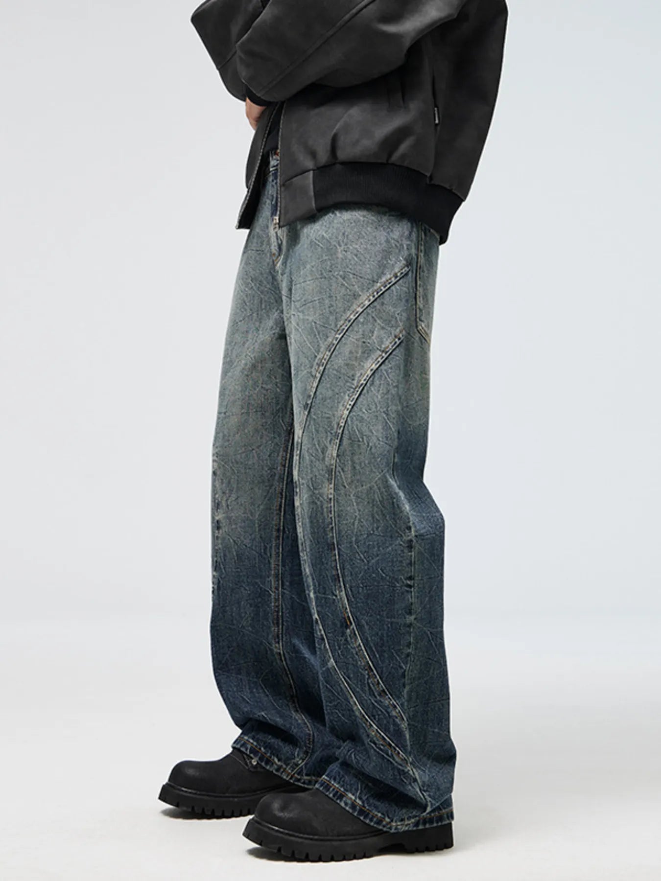 Men's Full Size Vintage Wash Wide Leg Jeans Plus Size