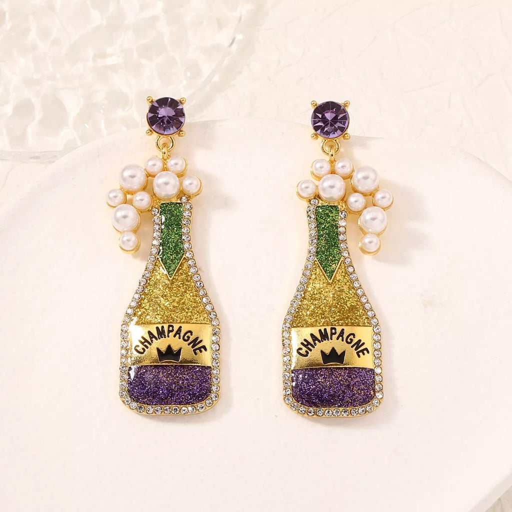 Champagne Bottle Earrings with Pearls