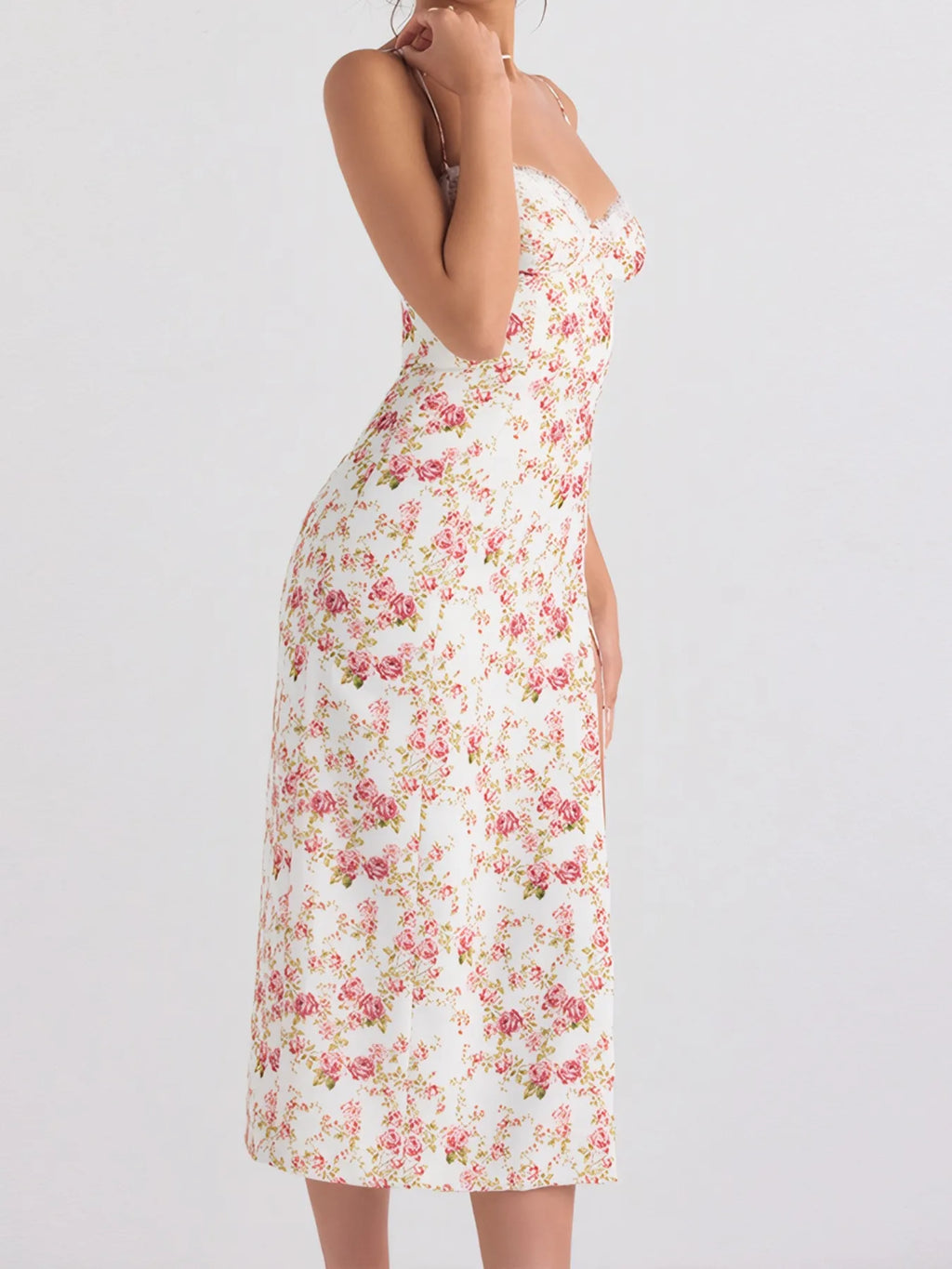 Split Printed Sweetheart Neck Cami Dress