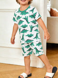 Children's Dinosaur Print Casual Tee and Shorts Set