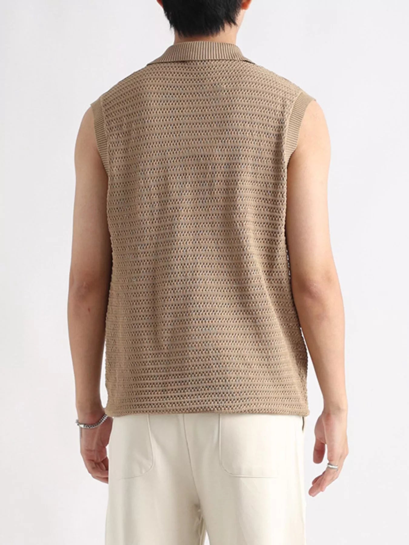 Men's Plus Size Breathable Knit Polo Collar Tank