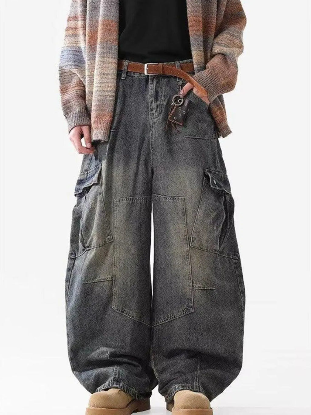 Men's Full Size Wide Leg Cargo Jeans Plus Size