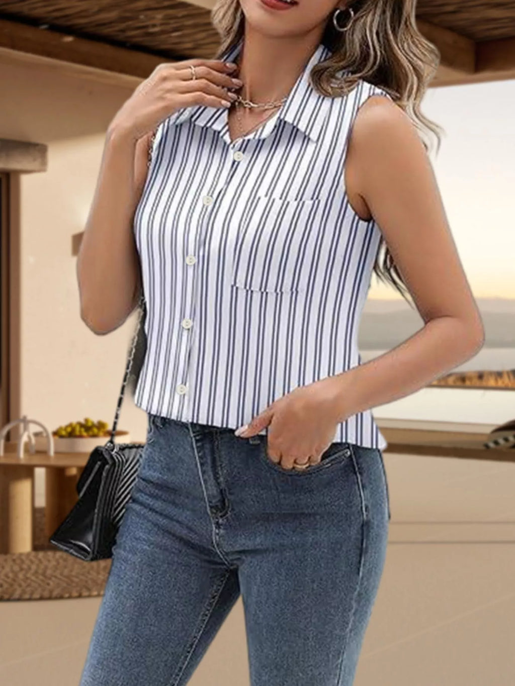 Button Up Sleeveless Shirt
