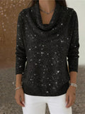 Full Size Glitter Cowl Neck Long Sleeve Sweater Plus Size
