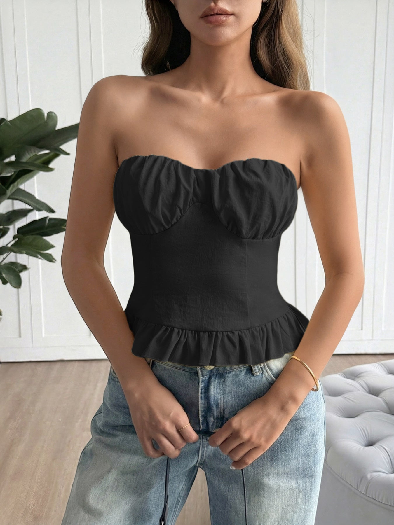 Ruffled Hem Tube Top