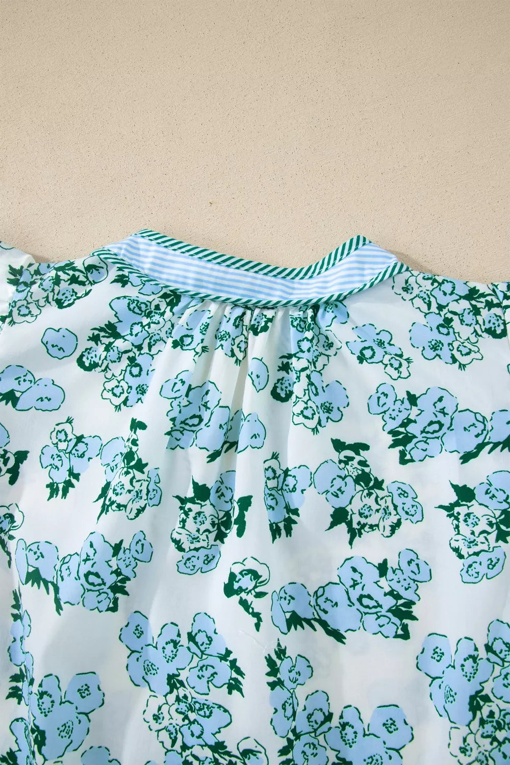 Floral Meets Stripes V Neck Flutter Sleeve Blouse