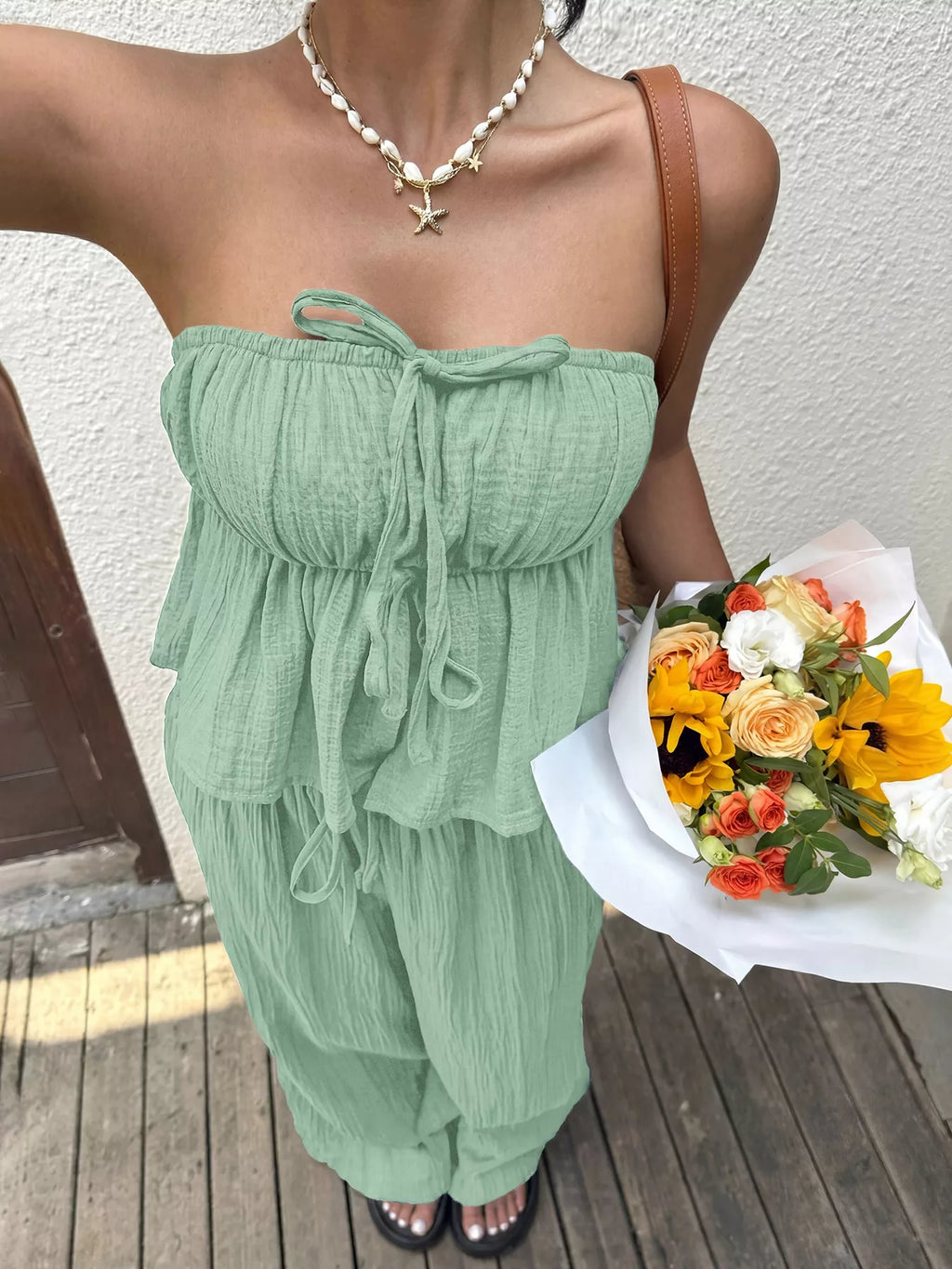 Tube Top and Wide-Leg Pants Set