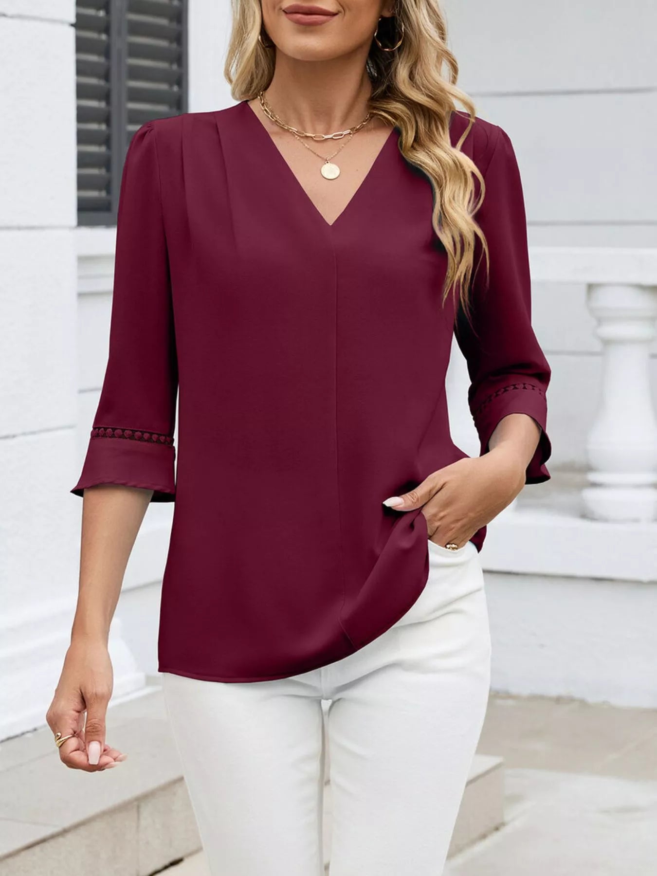 V-Neck 3/4 Sleeve Blouse