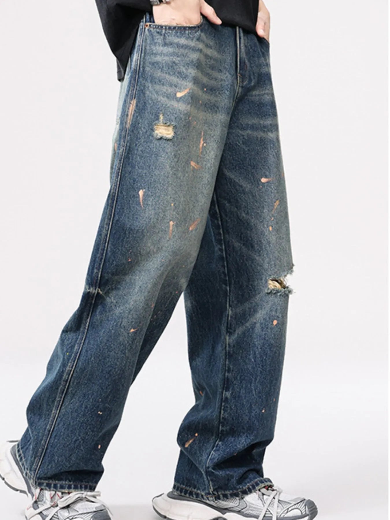Men's Full Size Distressed Wide Leg Vintage Jeans Plus Size