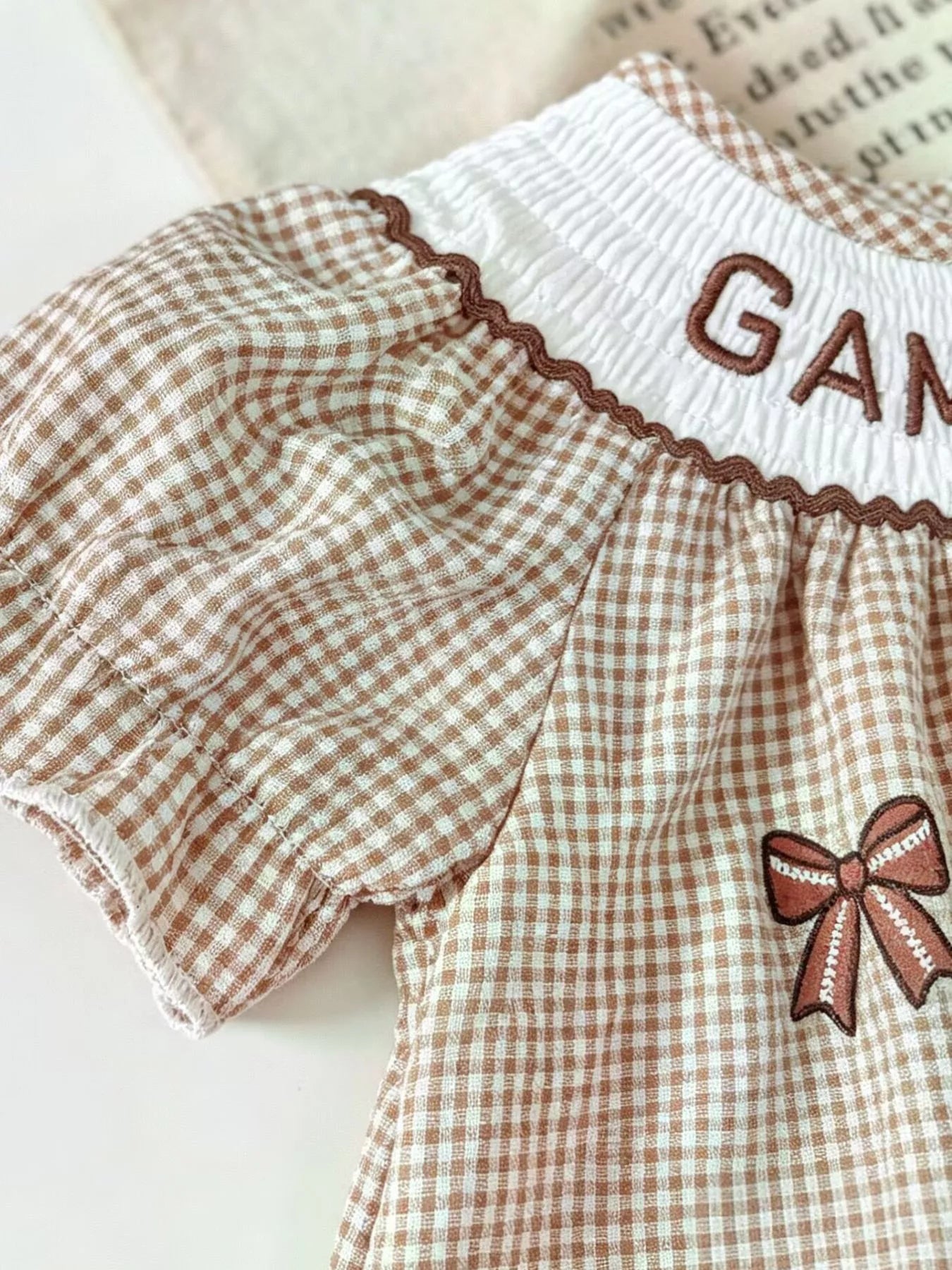 Children's Gingham Football Puff Sleeve Dress