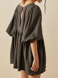 Relaxed Textured Babydoll Mini Dress with Back Keyhole Detail