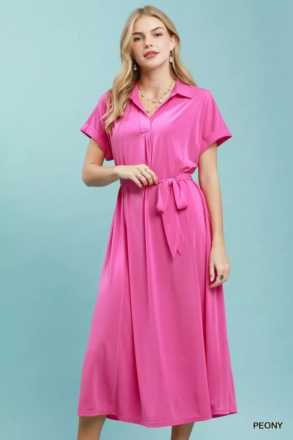Umgee Collared Belted Midi Dress