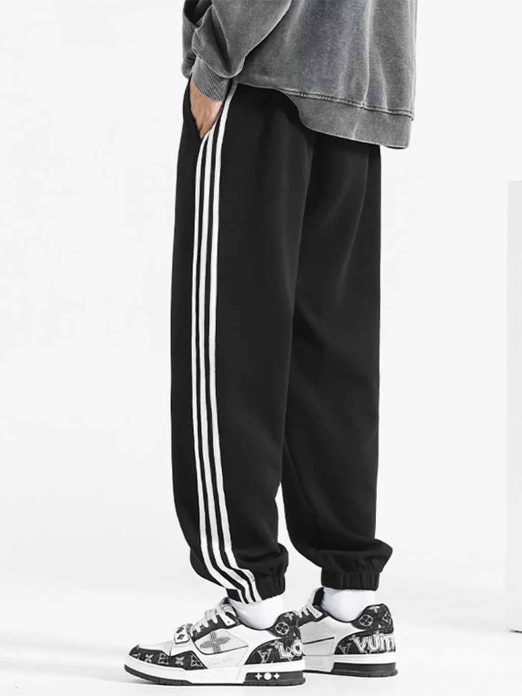 Men's Plus Size Casual Loose Fit Striped Pants