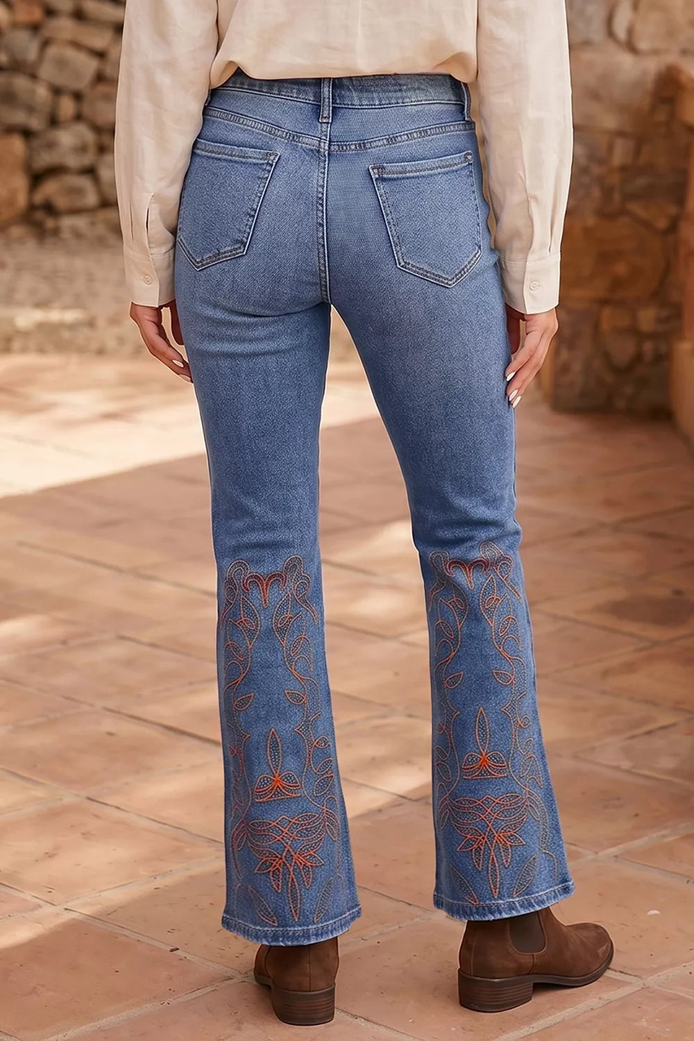 Embroidered Flare Leg Jeans