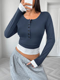 Long Sleeve Button Front Fitted T-Shirt