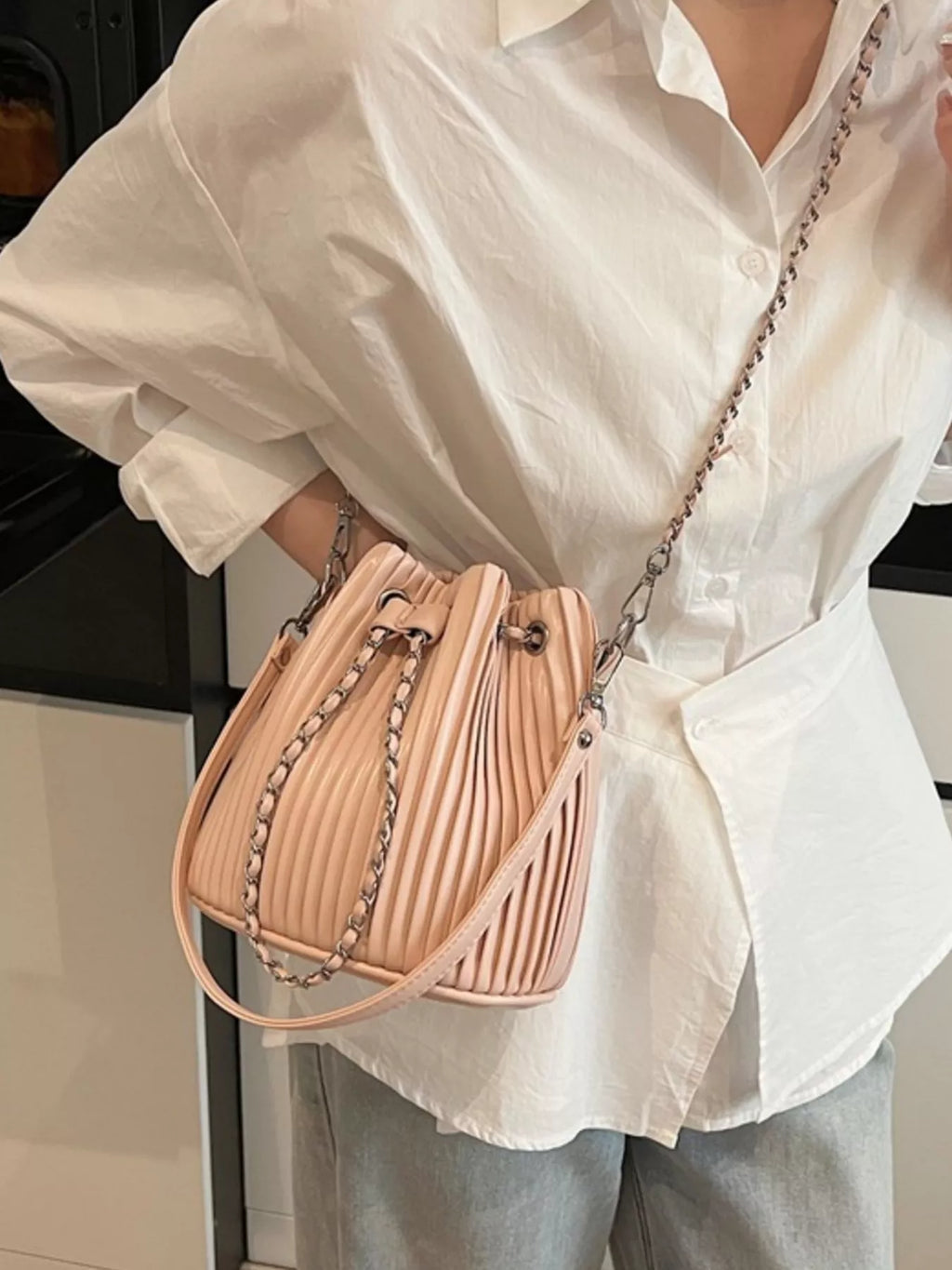 Pleated Bucket Crossbody Bag