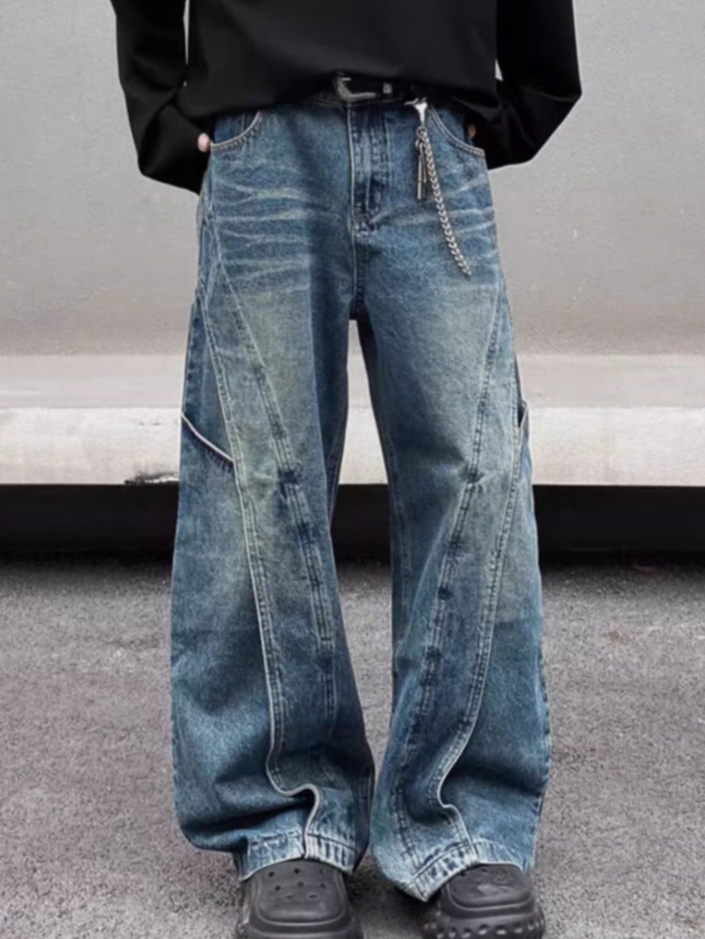 Men's Full Size Vintage Wash Wide Leg Jeans Plus Size