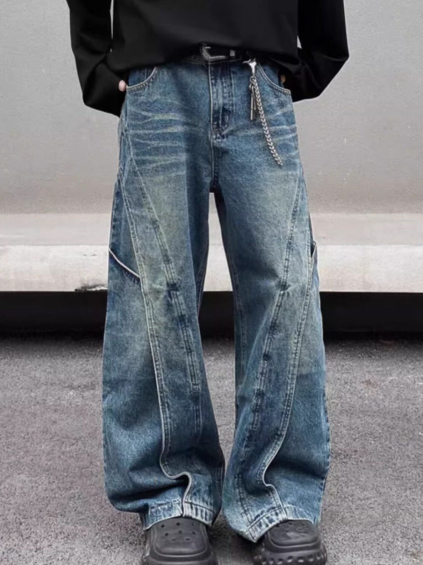 Men's Full Size Vintage Wash Wide Leg Jeans Plus Size