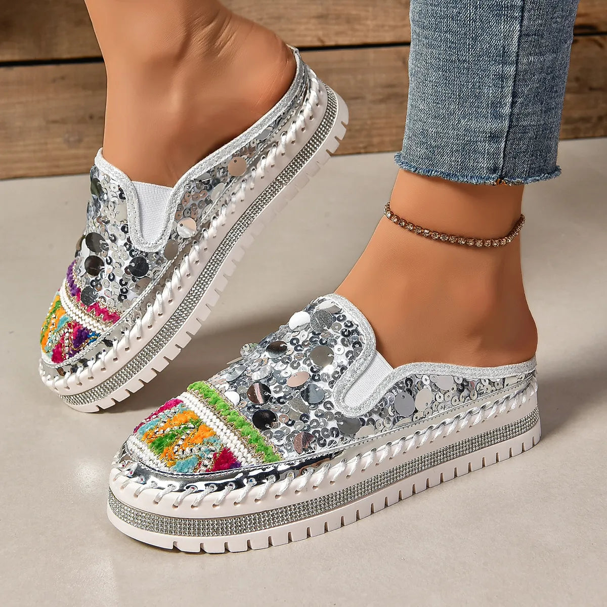 Sequin Round Toe Platform Loafers