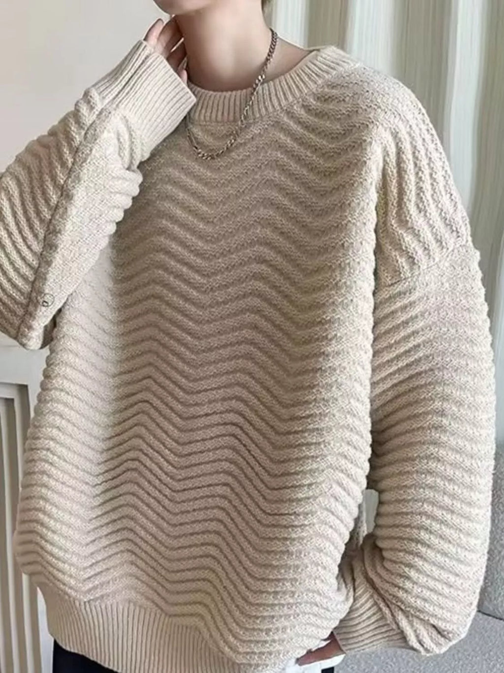 Men's Textured Knit Oversized Sweater