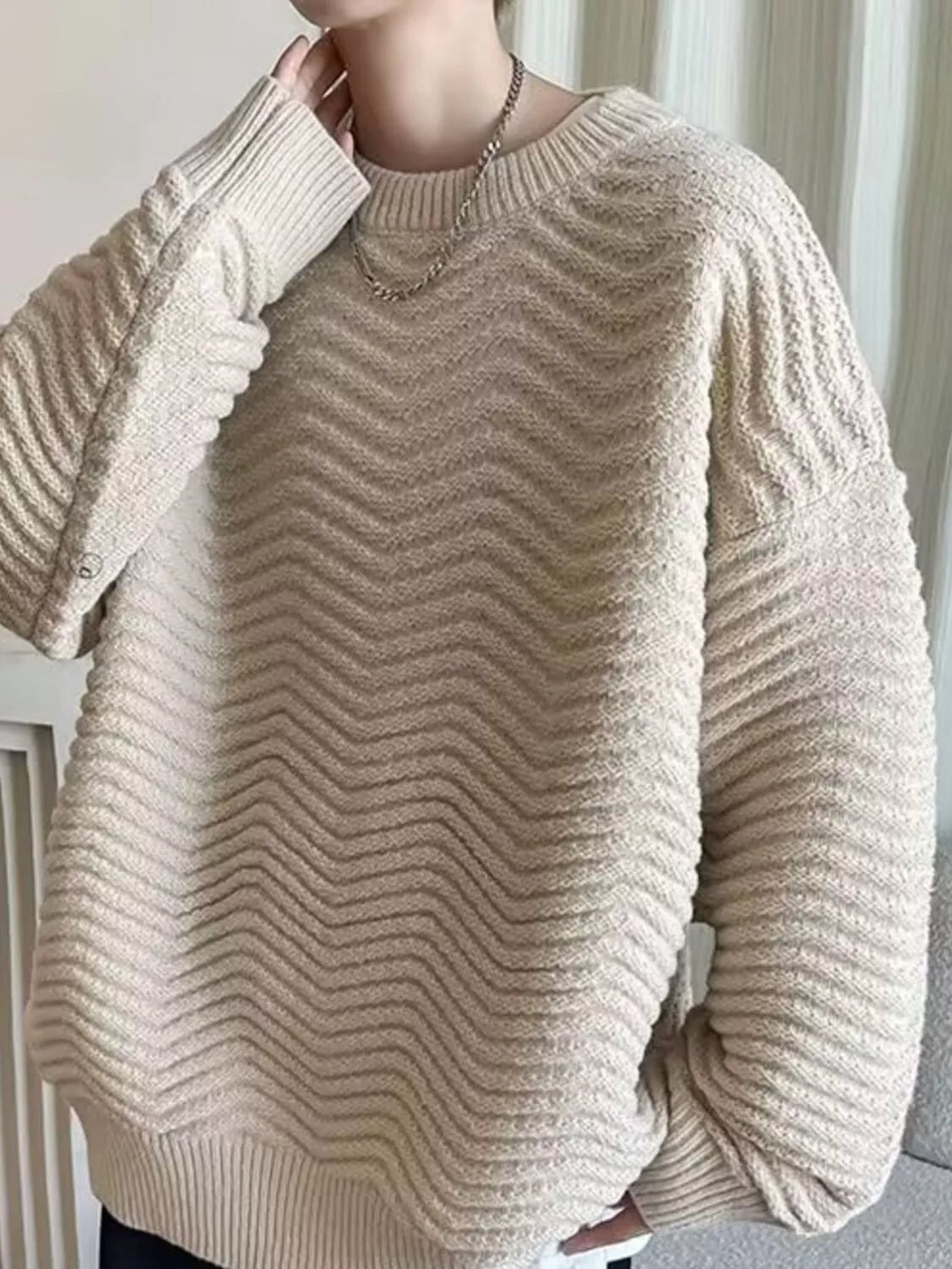 Men's Textured Knit Oversized Sweater
