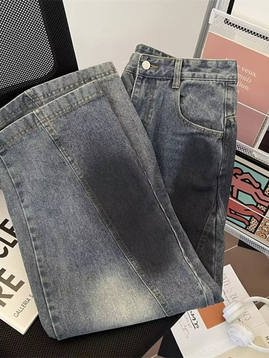 Men's Plus Size Wide Leg Distressed Jeans