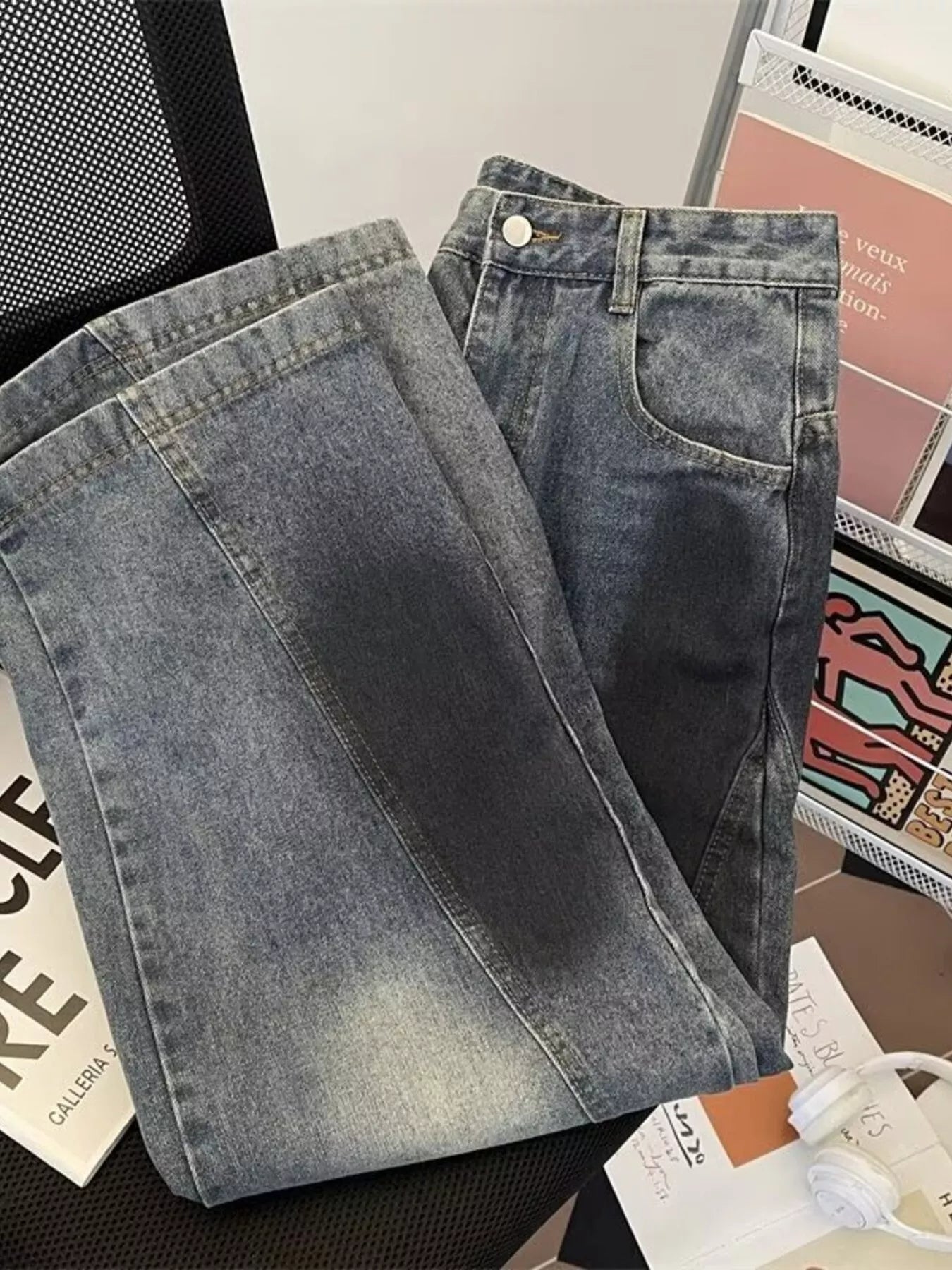 Men's Plus Size Wide Leg Distressed Jeans