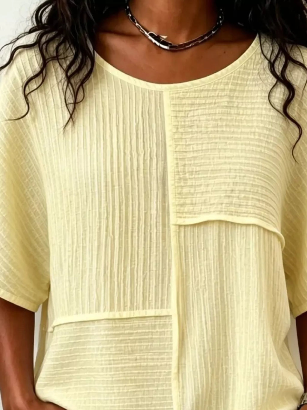 Full Size Texture Round Neck Half Sleeve Blouse Plus Size