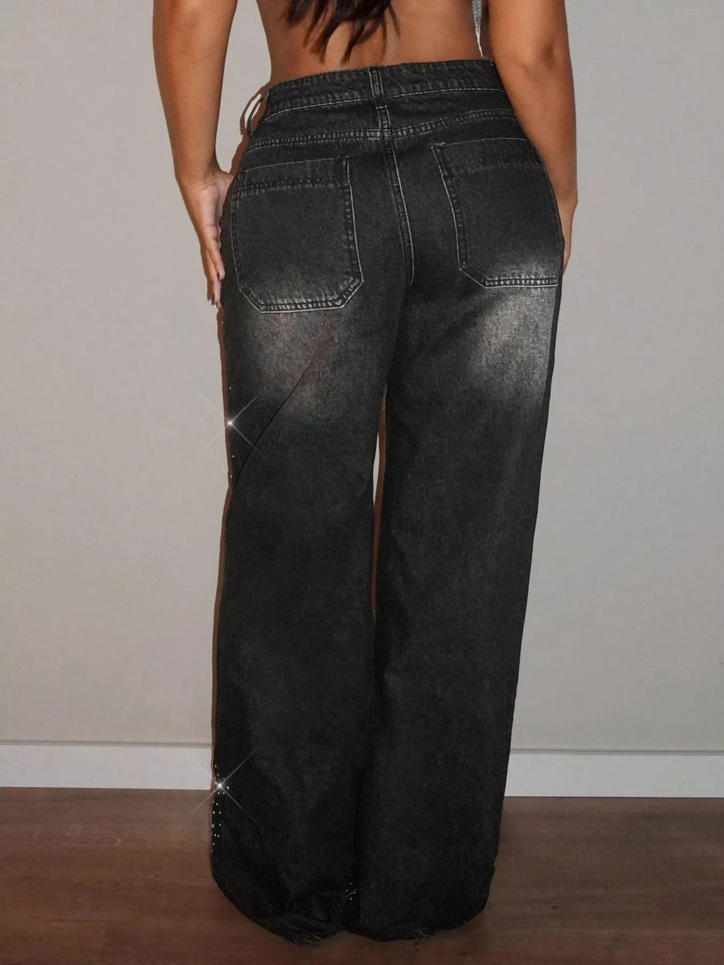 Rhinestone Wide-Leg Jeans