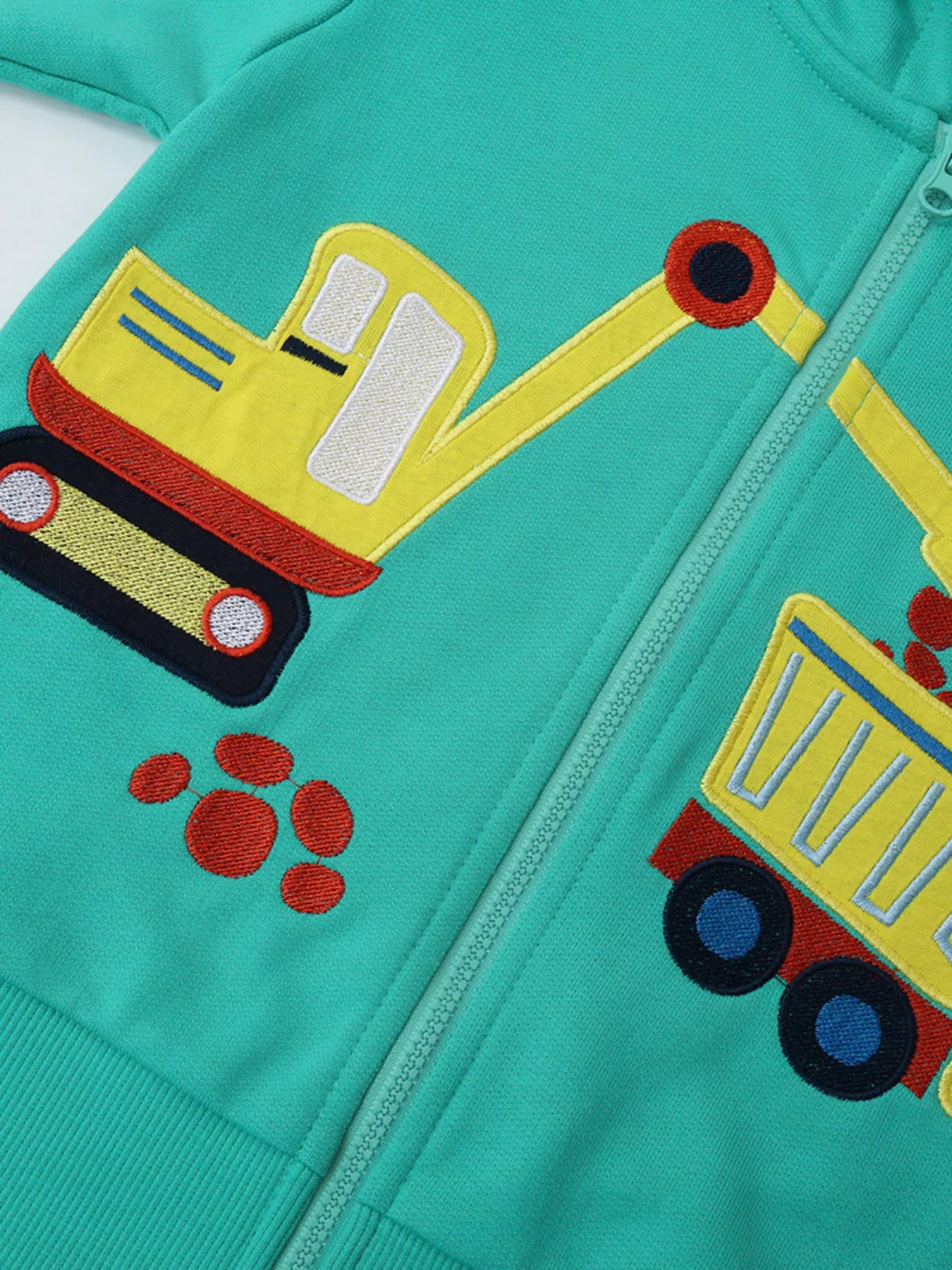Children's Cartoon Construction Vehicle Zip-Up Hoodie