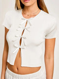 Bow Round Neck Short Sleeve T-Shirt