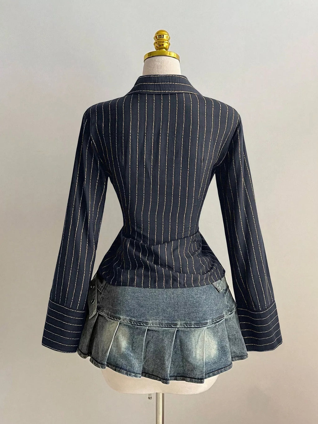 Striped Long Sleeve Fitted Blouse