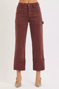 RISEN Full Size High Rise Wide Straight Cuffed Patch Jeans Plus Size