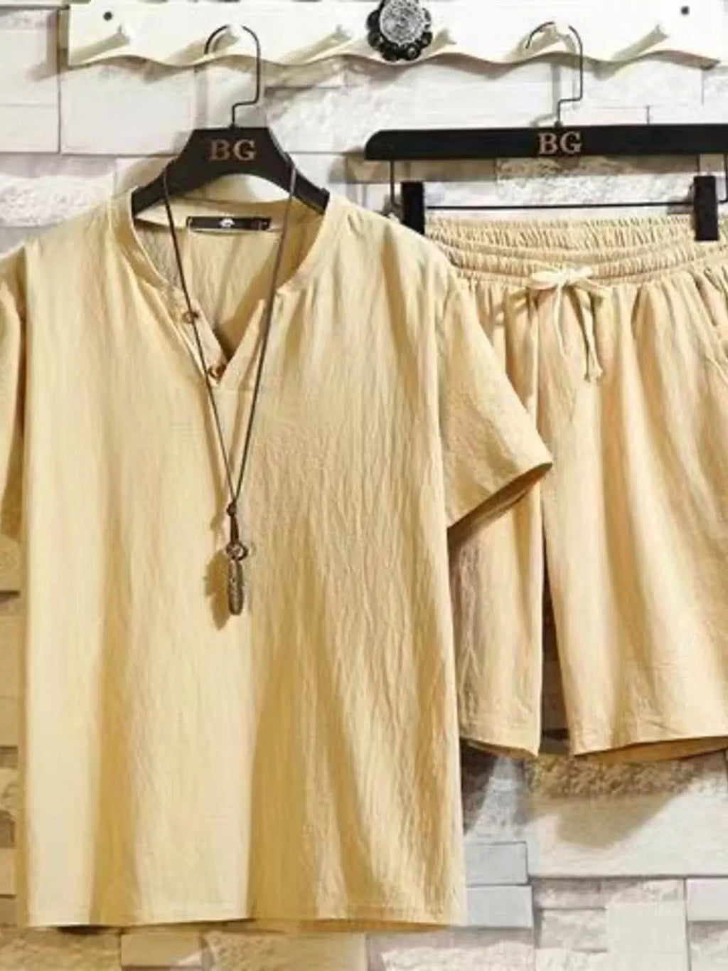 Men's Plus Size Short Sleeve Top and Shorts Set
