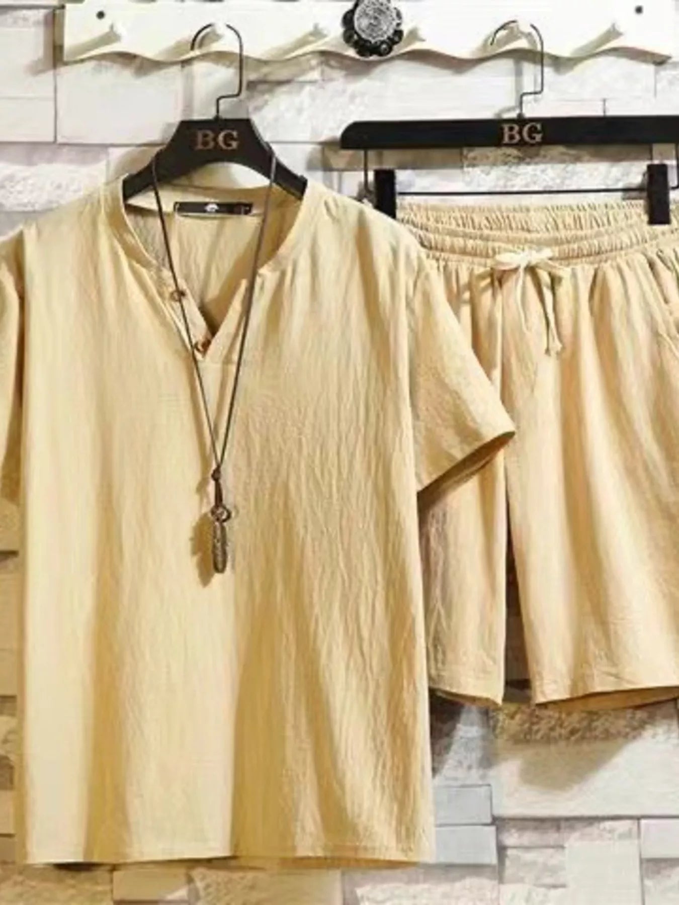 Men's Plus Size Short Sleeve Top and Shorts Set