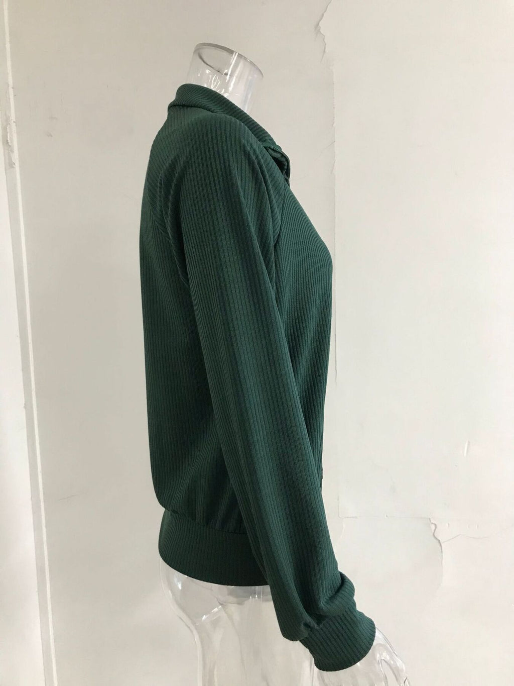 Full Size Ribbed Knit Zip-Up Outerwear Plus Size